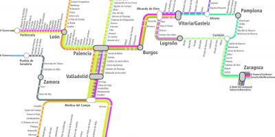 Žemėlapis renfe traukiniu Madrido žemėlapis