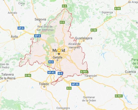 žemėlapis Madride ir aplinkinių miestų