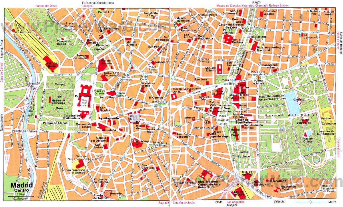 Madrido miesto centro gatvių žemėlapis