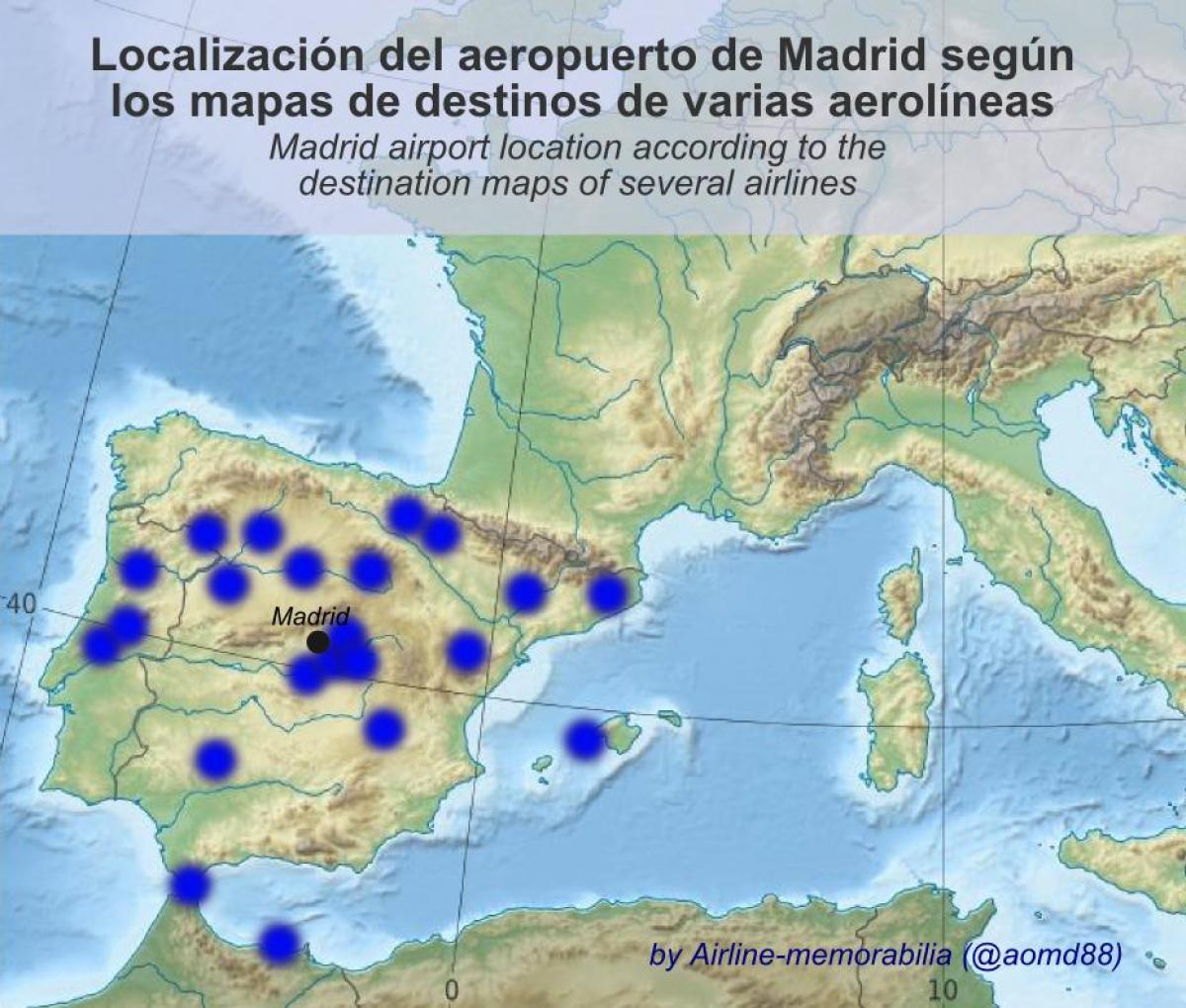 žemėlapis iš Madrido oro uosto miestai