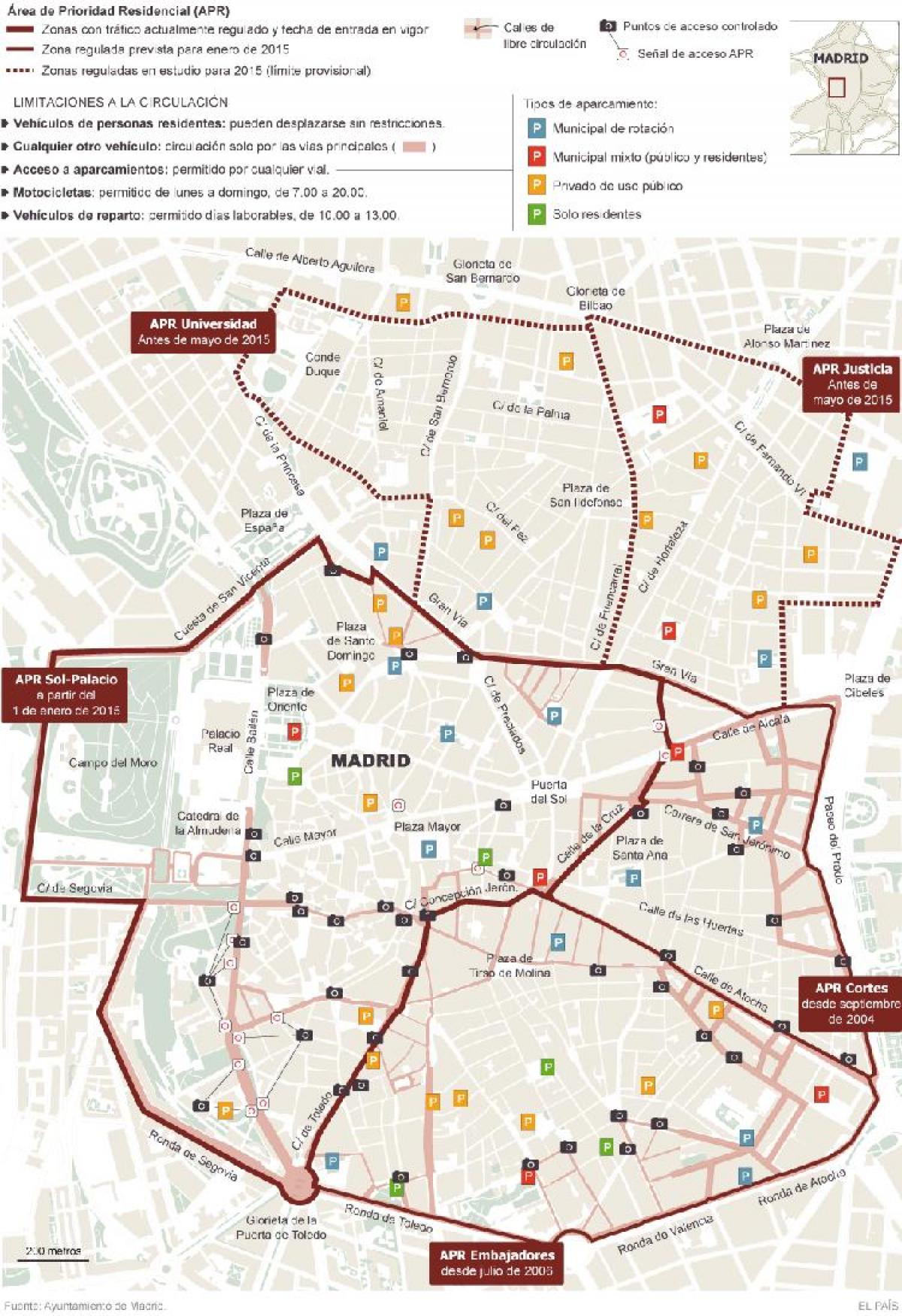 žemėlapis Madrido automobilių stovėjimo aikštelė