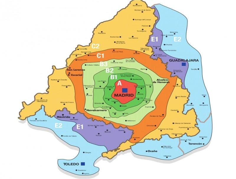 Madrido zonos t žemėlapyje