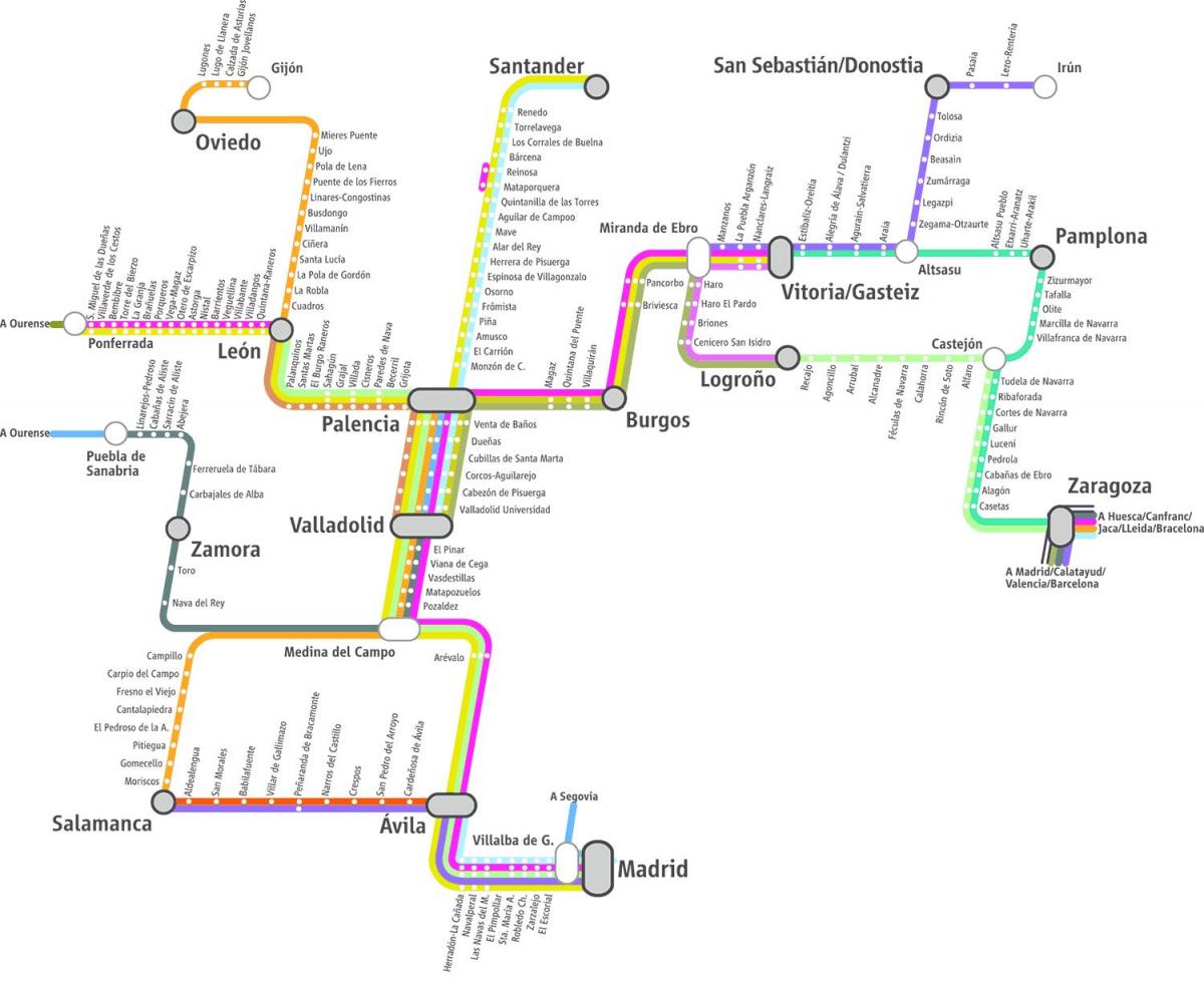 žemėlapis renfe traukiniu Madrido žemėlapis