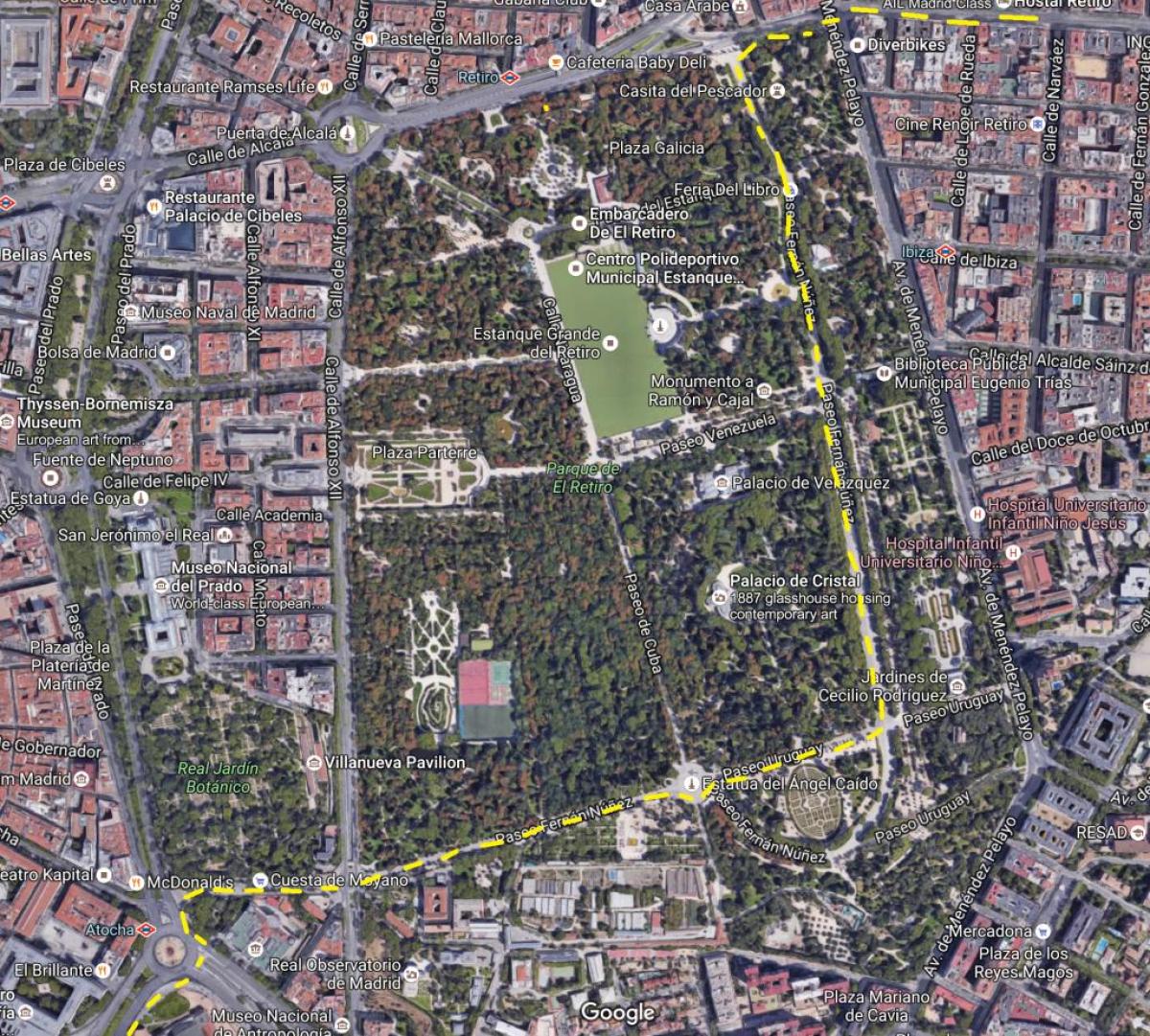 retiro parke, Madridas žemėlapyje
